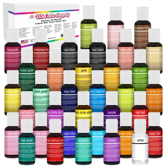 36 Color Cake Food Coloring Liqua-Gel Decorating Baking Master Set of All 36 Colors - 0.75 fl. oz. (20ml) Bottles - Made in the U.S.A. {1}