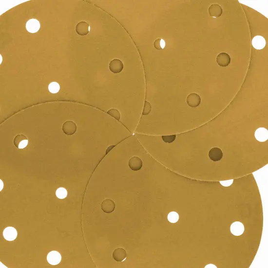 180 Grit - 5" Gold DA Sanding Discs - 9-Hole Pattern Hook and Loop - Box of 50 {3}