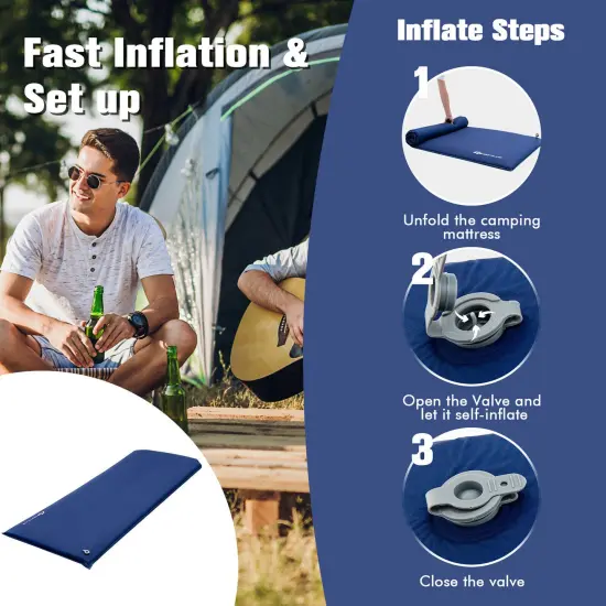 Foam Camping Mattress with Self-Inflation, Waterproof Fabric and Pillow Blue {5}