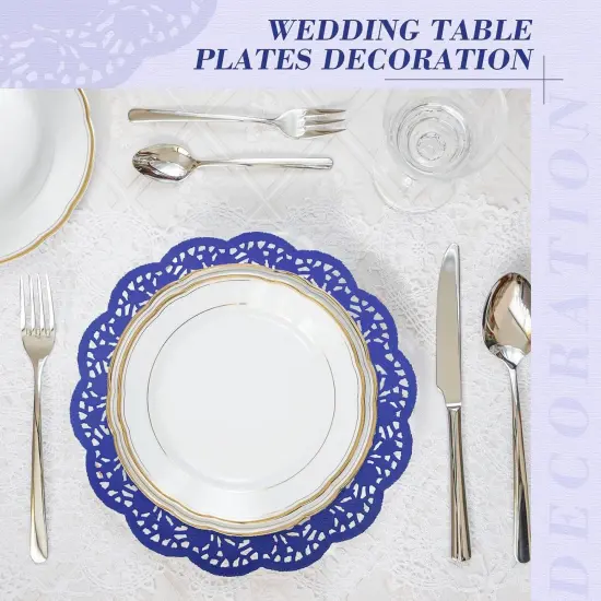 200 Pcs Doilies Paper Doilies Lace Paper Doilies Disposable Foil Lace Paper Doilies Placemats Doily Paper Pad Paper Placemats for Cakes Crafts Party Wedding Decor (Dark Blue) {4}