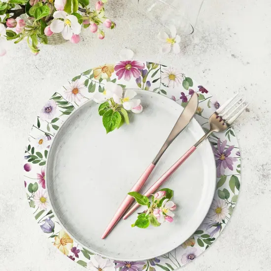 50 Sheets Wildflower Butterfly Floral Round Paper Placemat Watercolor Flower Decorative Paper Table Mat for Spring Wedding Bridal Shower Party Dinner Table Setting, 13 Inch {3}