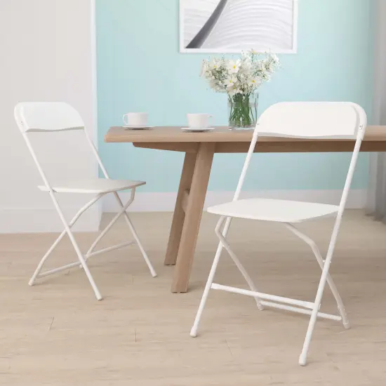 Emma and Oliver Set of 2 Stackable Folding Plastic Chairs - 650 LB Weight Capacity White {1}