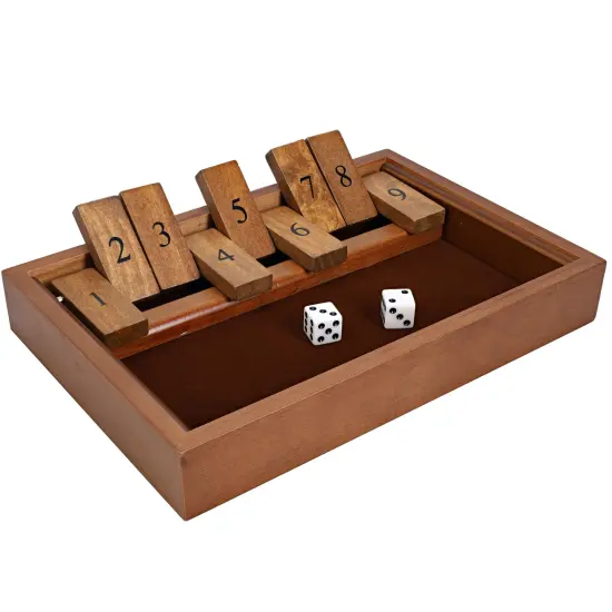 WE Games 9 Number Shut the Box Board Game with Walnut Stained Wood, 11 in. {1}