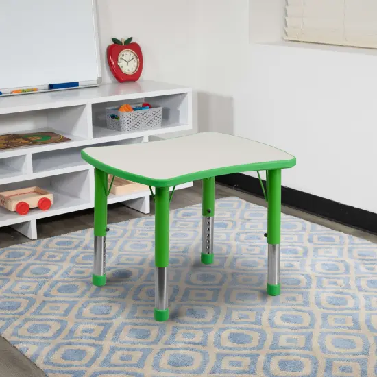 Emma and Oliver 21.875"W x 26.625"L Rectangular Plastic Height Adjustable Activity Table Green {1}