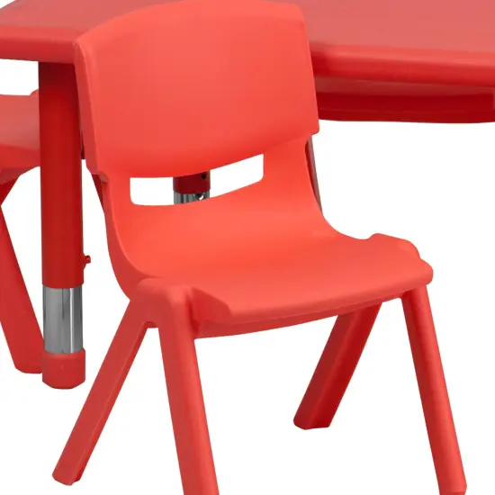 Emma and Oliver 24"W x 48"L Rectangular Plastic Height Adjustable Activity Table Set with 6 Chairs Red {6}