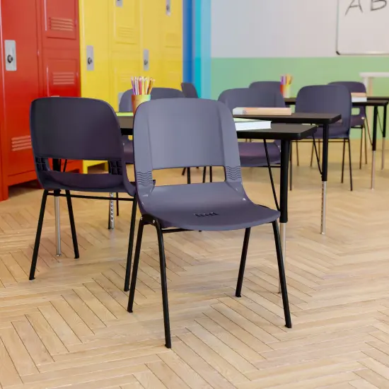 Emma and Oliver Ergonomic Shell Stack Chair - 16" Seat Daycare Home School TrueNavyPlstic/Black {1}