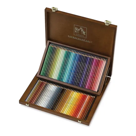 Caran d'Ache Supracolor Soft Aquarelle Pencil Set - Assorted Colors, Set of 80, Wood Box {1}