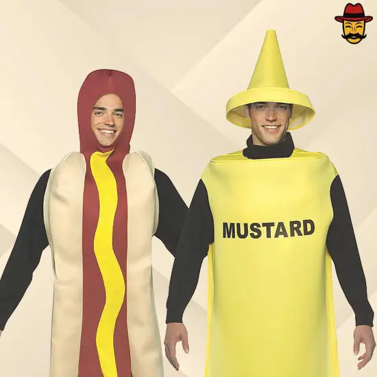 Hot Dog and Mustard Couples Costume Set Halloween Food Tunics Funny Group Party Outfit {4}