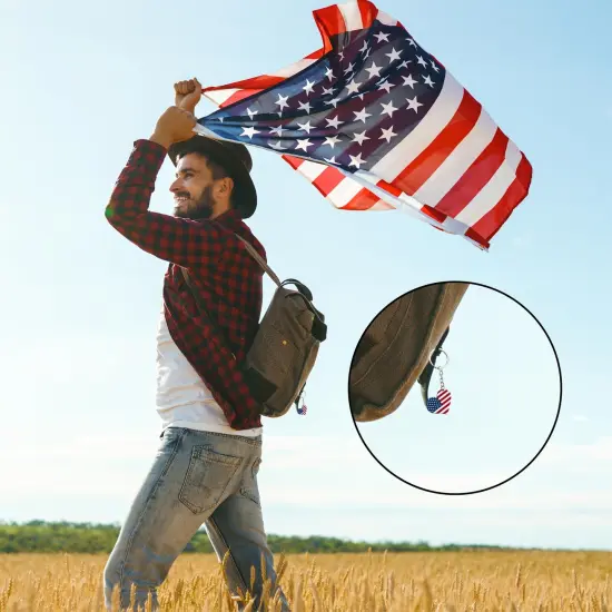 Juvale 24 Pack American Flag Keychain, 4th of July Party Favors, Celebration Essentials, Key Ring for Backpacks, Wallets, Lanyards, Independence Day Gifts, Patriotic Heart Keychain, 1.6 x 3.5 In Blue {4}