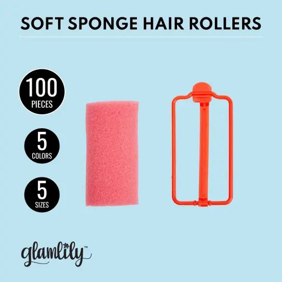 100 Pack Foam Sponge Hair Rollers, Soft Heatless Sleeping Curlers (Jumbo, XLarge, Large, Medium, Small) Multicolor {4}