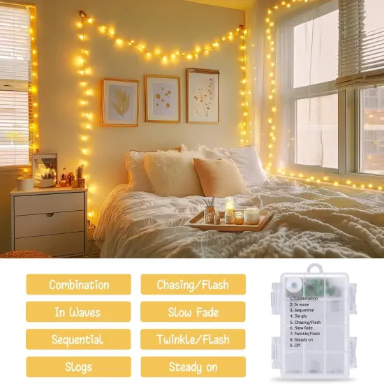 2 Pack Battery Operated String Lights with Remote - 66FT, 200 LED (Warm White) {3}