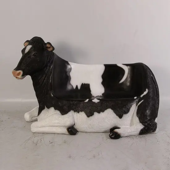 Holstein Cow Bench Life Size Statue {4}