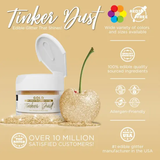 Bakell - Gold Tinker Dust Edible Glitter (5g, 1x Jar) for Food, Desserts, and Beverages! {2}