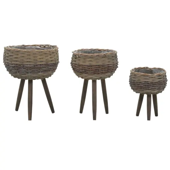 vidaXL Planter 3 pcs Wicker with PE Lining {1}
