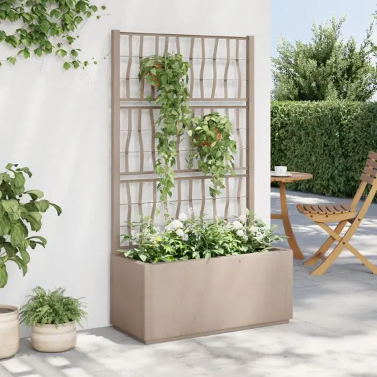 vidaXL Garden Planter with Trellis Light Brown 31.5x14.2x55.1 PP {1}