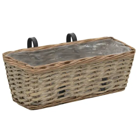 vidaXL Balcony Planter 2 pcs Wicker with PE Lining 15.7" {2}