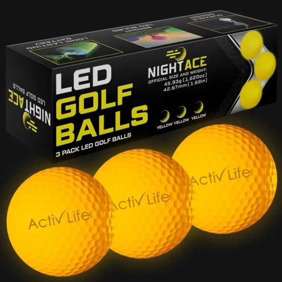 LED Golf Balls (3 Yellow) Best Glow in the Dark Golfer Gifts for Men and Women Night Golfing Unique Novelty Cool Birthday Dad Presents Light Up Fun Stuff Trick Gadgets Orange {1}