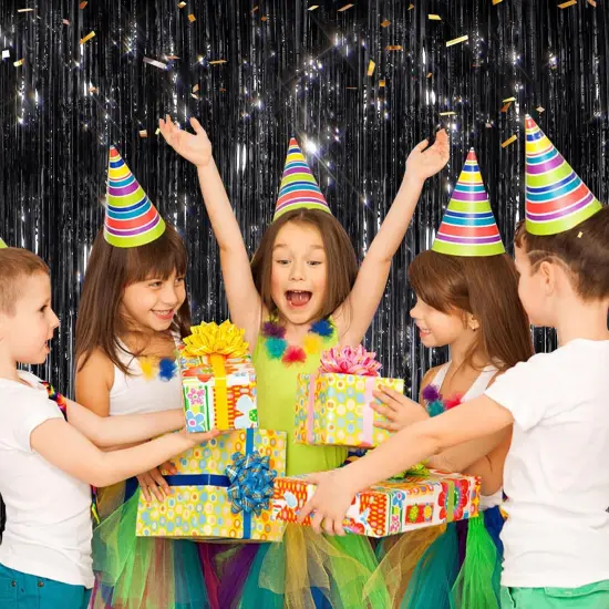 2 Pack Black Metallic Tinsel Foil Fringe Curtains, Door Streamers Photo Booth Backdrop for Birthday Party, Tinsel Curtain Backdrop for Baby Shower Bachelorette Christmas Party Decorations {4}