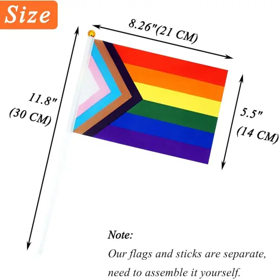 12 Pack Pride Flags Progress Rainbow Pride Flag Small Flag Pride Month Accessories Gay LGBTQ Stick Flag USA American Rainbow Flag Hand Held Flags Decorations for Parades Rainbow Festival {2}