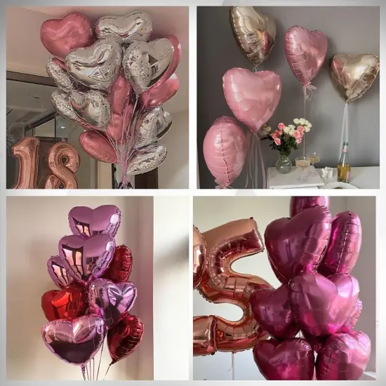 Rose Gold Pink Heart Balloons, Heart Shaped Ballons, 20 Pcs 5/10/18 inch Rose Pink Foil Love Balloons for Valentine's Day Decorations Wedding Engagement Bridal Showers Anniversary Celebrations {3}