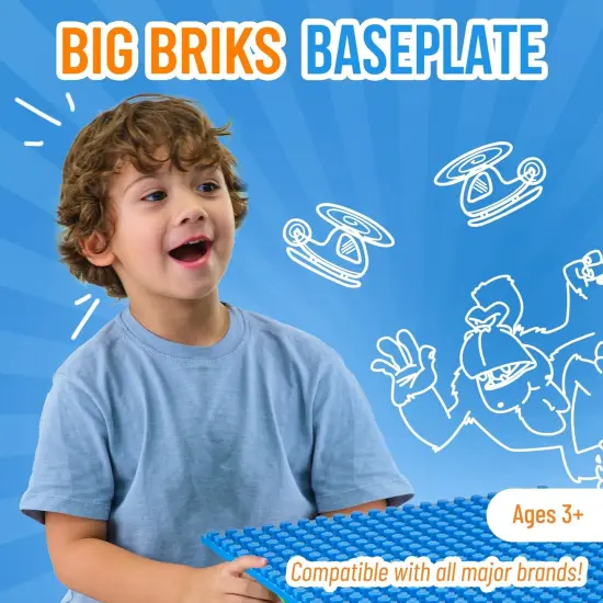 Strictly Briks Classic Big Briks Stackable Baseplates, Large Pegs for Ages 3-14, 100% Compatible with All Major Brands, Blue, 1 Piece, 13.75" x 16.25" Inches {2}