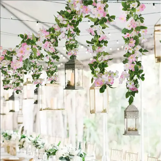 Artificial Cherry Blossom Flower Vine Pink Hanging Cherry Blossom Flower Silk Garland Hanging Vines Faux Flowers for Outdoors Spring Wedding Party Home Table Centerpiece Arrangement Decor {3}