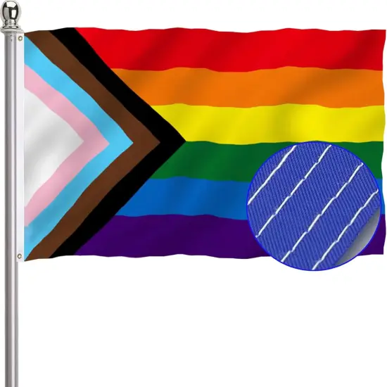 Progress Pride Rainbow Flag 3x5 Outdoor-LGBTQ Gay Lesbian Bisexual Non Binary Transgender All Inlcusive Progressive Pride Rainbow Flag Vivid Color 100D Heavy Duty Polyester Flags with 2 Brass Grommets {1}