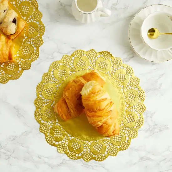 60 Pack Round Paper Placemats for Dining Table, Formal Events, Decorative Gold Lace Paper Doilies, Bulk Disposable Charger Plates for Cakes, Desserts, and Baked Goods (12 in) {4}