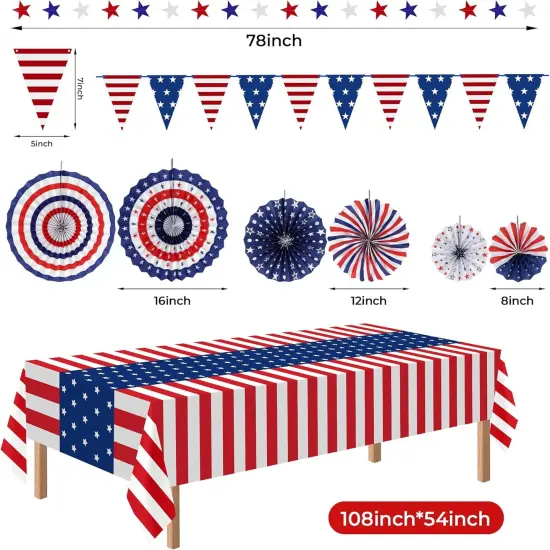 Patriotic 4th of July Decorations Set, 9 Pcs Red White and Blue {3}