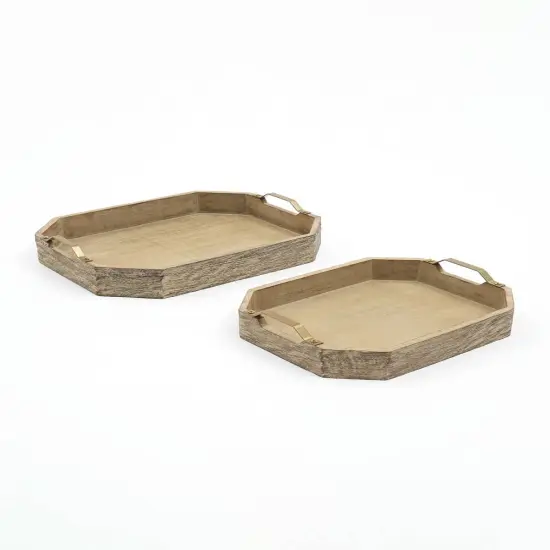 Octagonal Mango Wood Serving Tray - Set Of 2, 15x12x3 Inches {3}