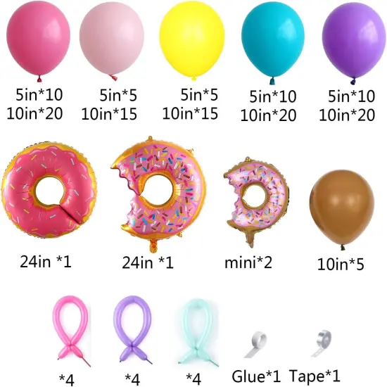 153Pcs Rainbow Donut Balloon Arch Garland Kit with Sprinkles Donut Ice Cream Lolly Foil Balloons for Girls Kids Candyland Sweet One Two Sweet Donut Grow Up Birthday Party Decorations {2}