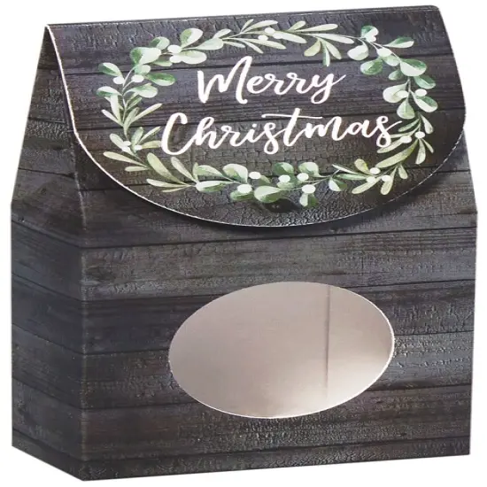 Pack/6: Merry Christmas Wreath Gourmet Candy Box - 3-1/2 x 1-3/4 x 6-1/2" {1}