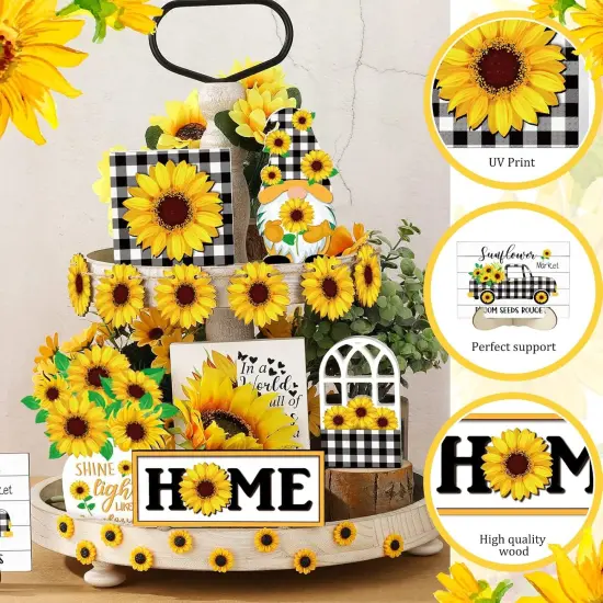 12 Pcs Sunflower Tiered Tray Decor Sunflower Decorations for Home Farmhouse Tray Set Rustic Summer Flower Table Top Centerpiece for Home Farmhouse Rustic Kitchen {4}