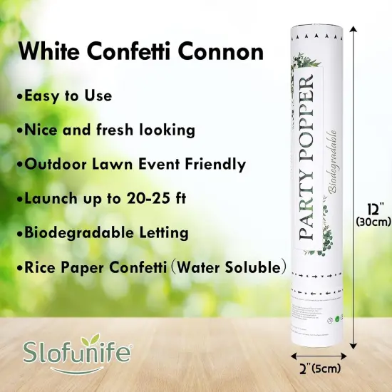 6 Pack White Confetti Poppers 12Inch,Rice Paper Water Soluble Confetti Cannon Air Powered,Launches 20-25ft,Biodegradable Party Poppers for Wedding,Engagement,Birthday,Celebrations(White,6Pack) {3}