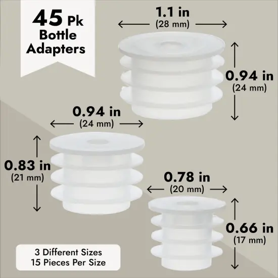 45 Pack Press In Medicine Bottle Adapter for Syringe, 3 Sized Medical Dosing Adaptor for Oral Dispensers, Liquid Medication {4}