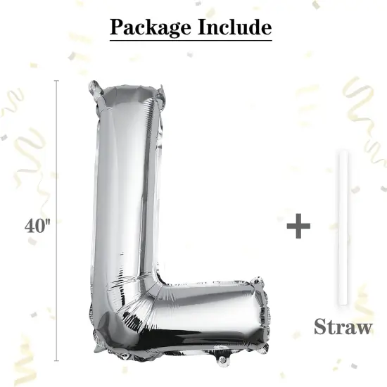 40 inch Silver Letter L Balloon, Big Size Alphabet Foil Mylar Helium Balloons for Birthday Party Celebration Wedding Anniversary Baby Shower Decorations Supplies Alphabet L {2}