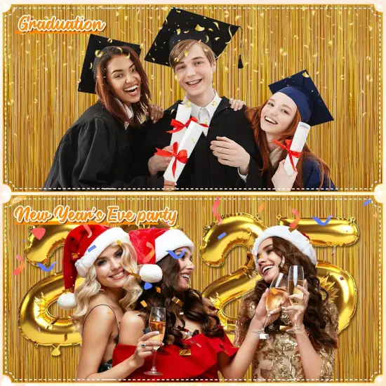 3 Pack 3.3 x 9.9 ft Gold Foil Fringe Glitter Curtains Party Decorations, Tinsel Backdrop for Parties, Door Streamers for Birthday, Photo Booth Backdrops, Party Decor {3}