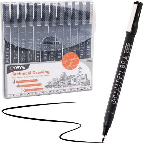 Micro Fineliner Pens, Black Drawing Art Pens,12 Archival Pen Waterproof Ink Set Artist Supplies Archival Inking Markers Sketch Outline Pen, Precision Drawing and Sketching Kit {2}