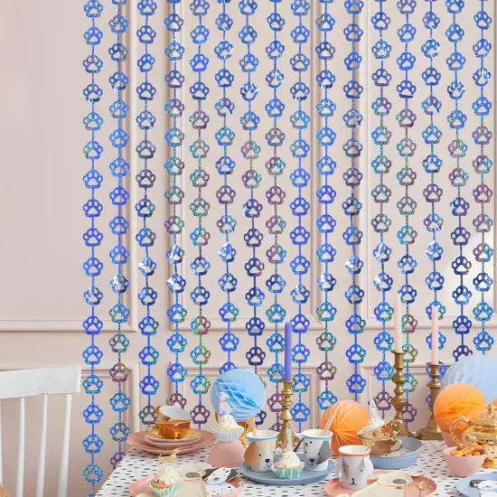 Blue Dog Birthday Party Supplies, 2 Pack Blue Dog Paw Party Decorations, 3.3x6.6ft Paw Tinsel Foil Fringe Curtains, Puppy Photo Booth Prop Backdrop Streamer, Birthday Decor, Party Decor {5}