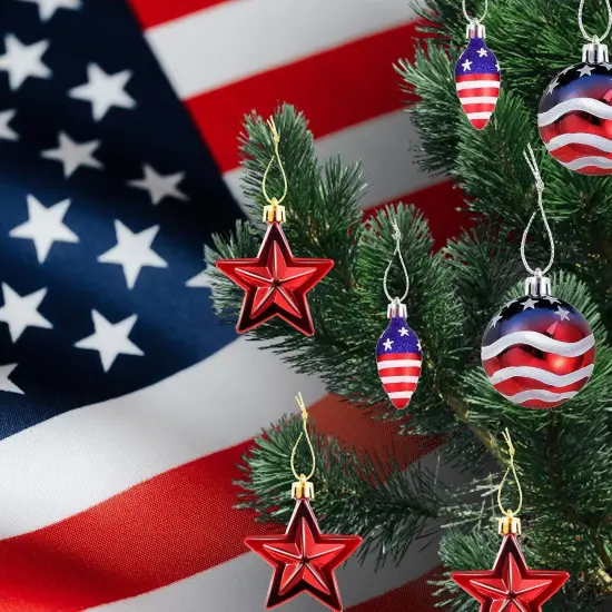 12 Pcs Patriotic Ornaments Hanging Balls- 4th of July Independence Day Tree Ornaments- Red White Blue Stars Balls {5}