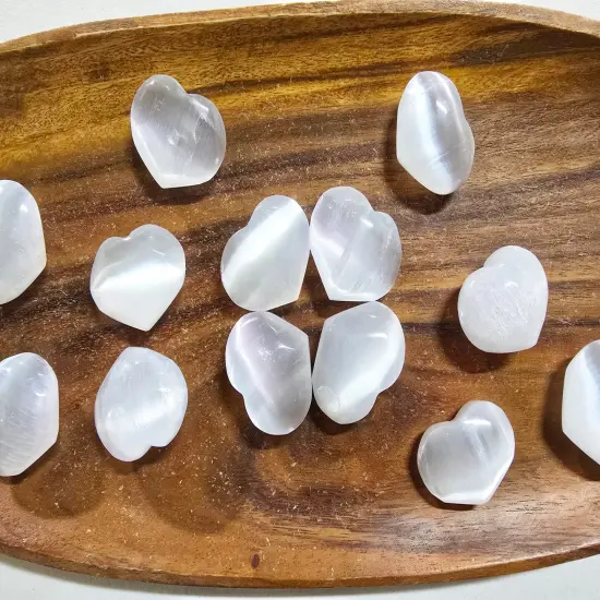 Mini Selenite Heart Stone Polished Smooth From Morocco {2}