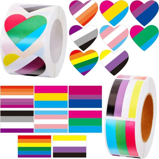 1000 Pcs LGBTQ Pride Heart Sticker Lesbian Gay Bisexual LGBT Rainbow Flag Sticker Gay Pride Car Decal Paper Decal for Parade(Adorable Style,2 Roll/ 1000 Pcs) {1}