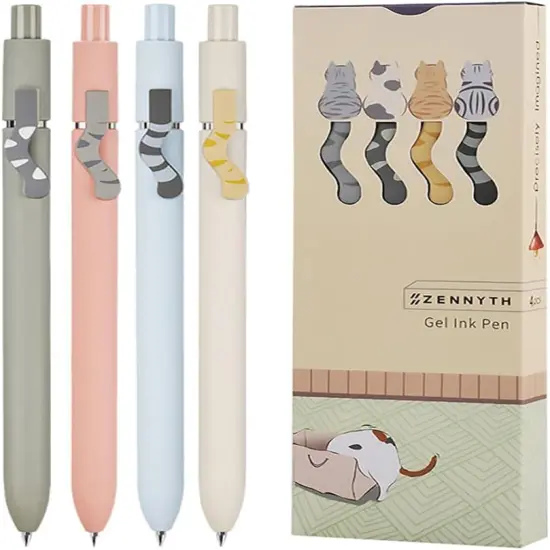 4 Pcs Gel Pens, Cute Ink Pen Fine Point Smooth Writing Quick Dry Pen, Black Pen for Journaling Note Taking, Cat Tail Pens Ballpoint {1}