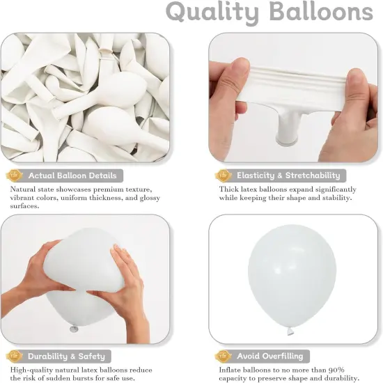 125pcs White Balloons Different Sizes, 18 inch 12 inch 10 inch 5 Inch Latex Balloons for Birthday Decoration, Wedding, Anniversary, Baby Shower Decorations, and Balloon Garland Balloon Arch {3}
