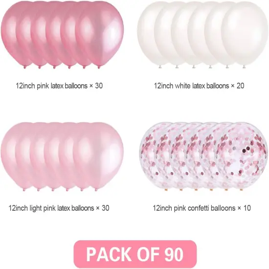 Pink and White Balloons, Pink Confetti Balloons White Balloons Total 90 pcs Latex Party Balloons for Hen Party Wedding Baby Shower Birthday Party Decoration {2}