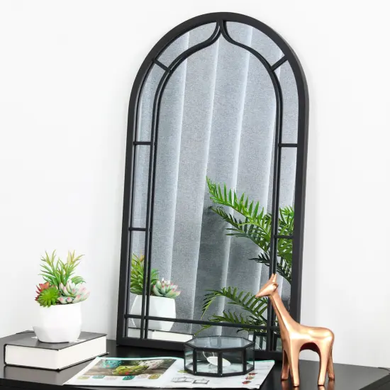 Set of 2 33"H Modern Arched Black Metal Decorative Wall Mirror Bathroom Living Room {3}