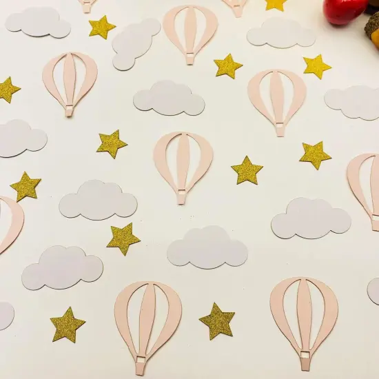 Glitter Gold Star White Clouds and Pink Hot Air Balloons Paper Confetti for Children Boys Girls Baby Shower Summer Birthday Wedding Theme Party Decorations, 100PCS {2}