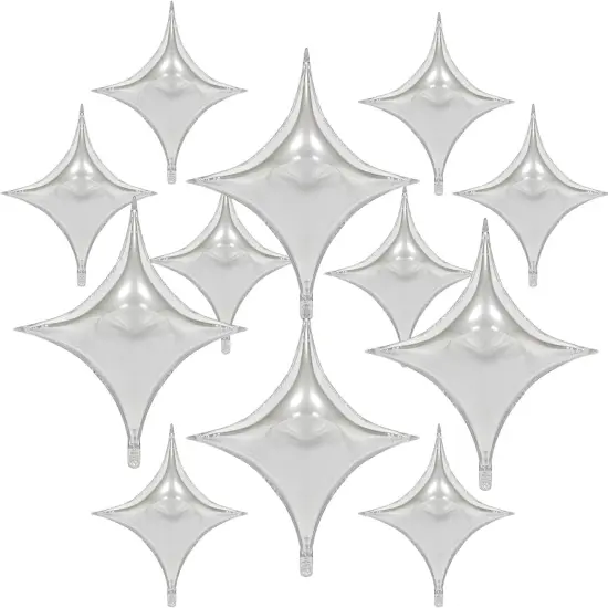 12PCS Silver Star Mylar Balloons Four Angle Star Foil Balloons 24Inch and 10Inch Silver Quadrangle Star Helium Balloons for Birthday Anniversary Bay Shower Wedding Party Decorations {1}
