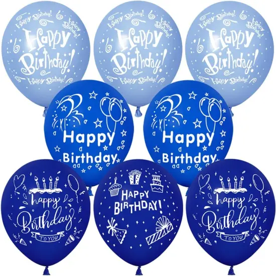 52 Pcs Blue Birthday Balloons with Birthday Party Pattern {3}
