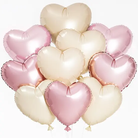 12 PCS Pink Cream Heart Balloons, 18 Inch Large Pink Cream Heart Foil Balloons Reusable Love Balloons for Valentines Engagement Brithday Baby Shower Wedding Party Decorations {1}